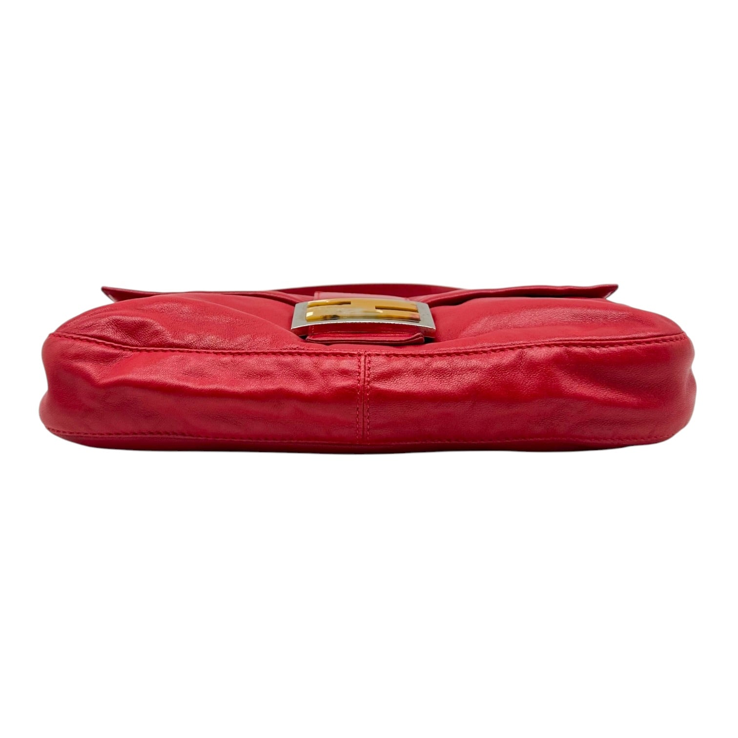 Fendi Red Leather Baguette Shoulder Bag with Yellow Stone