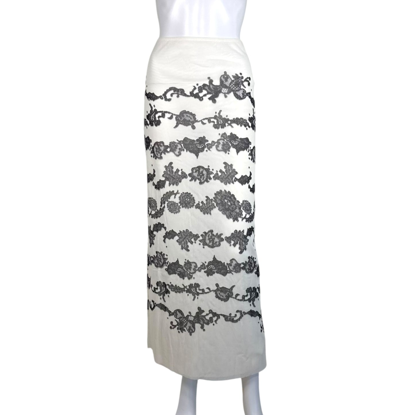 Jean Paul Gaultier JPG Black & White Lace Print Mesh Maxi Skirt