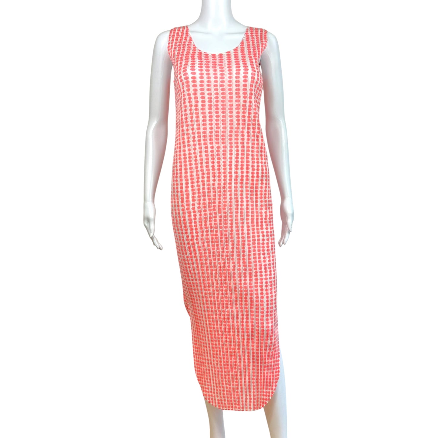 Issey Miyake Pleats Please Pink & White Polka Dot Maxi Dress