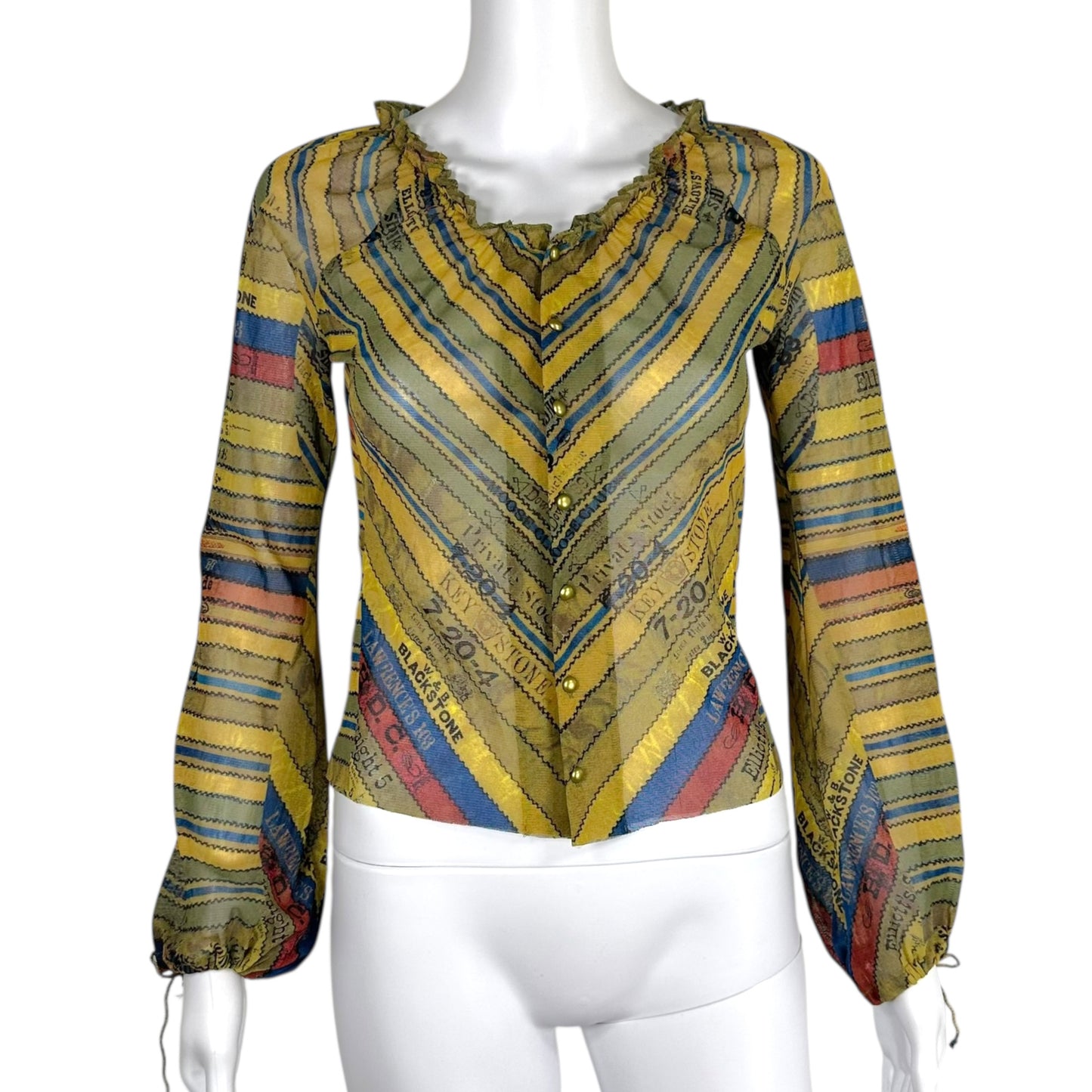Jean Paul Gaultier Yellow Scroll Printed Mesh Longsleeve Top