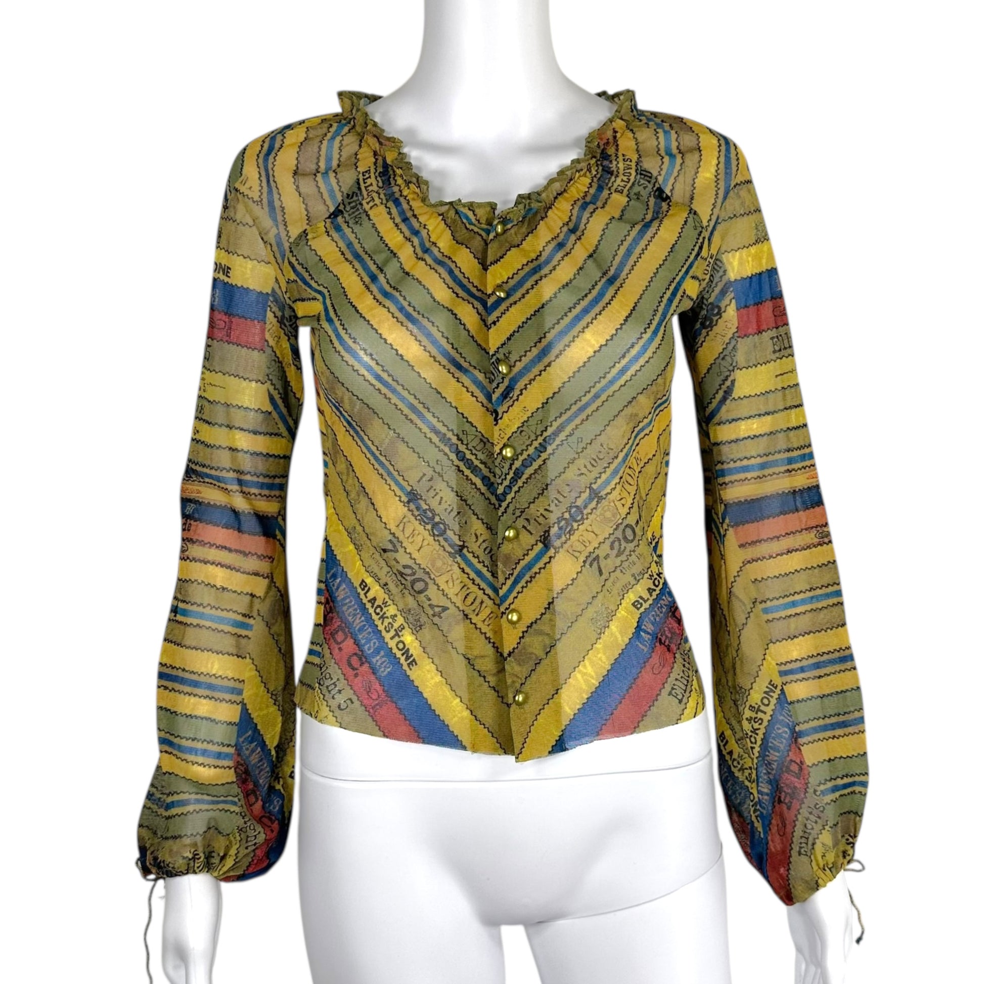 Jean Paul Gaultier Yellow Scroll Printed Mesh Longsleeve Top