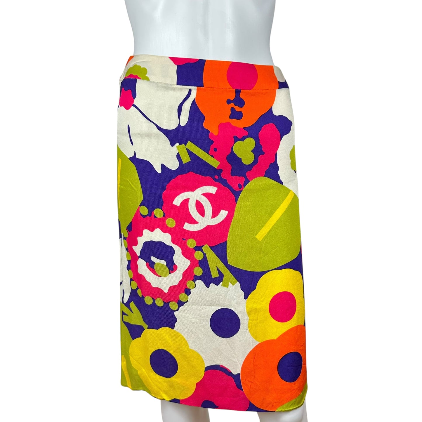Chanel 2000 Multicolor Floral Printed Midi Skirt