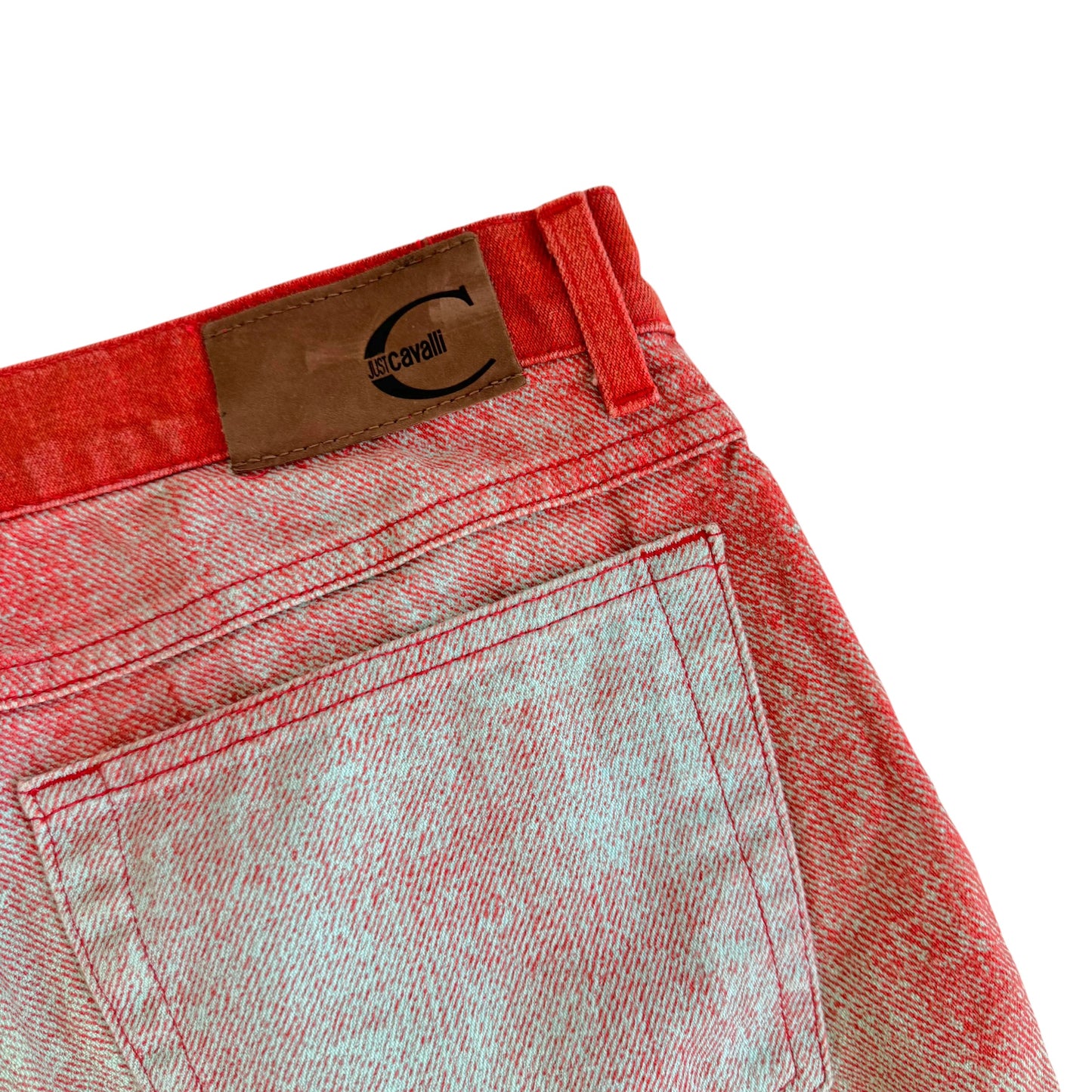 Roberto Cavalli Red Multicolor Denim Printed Jeans