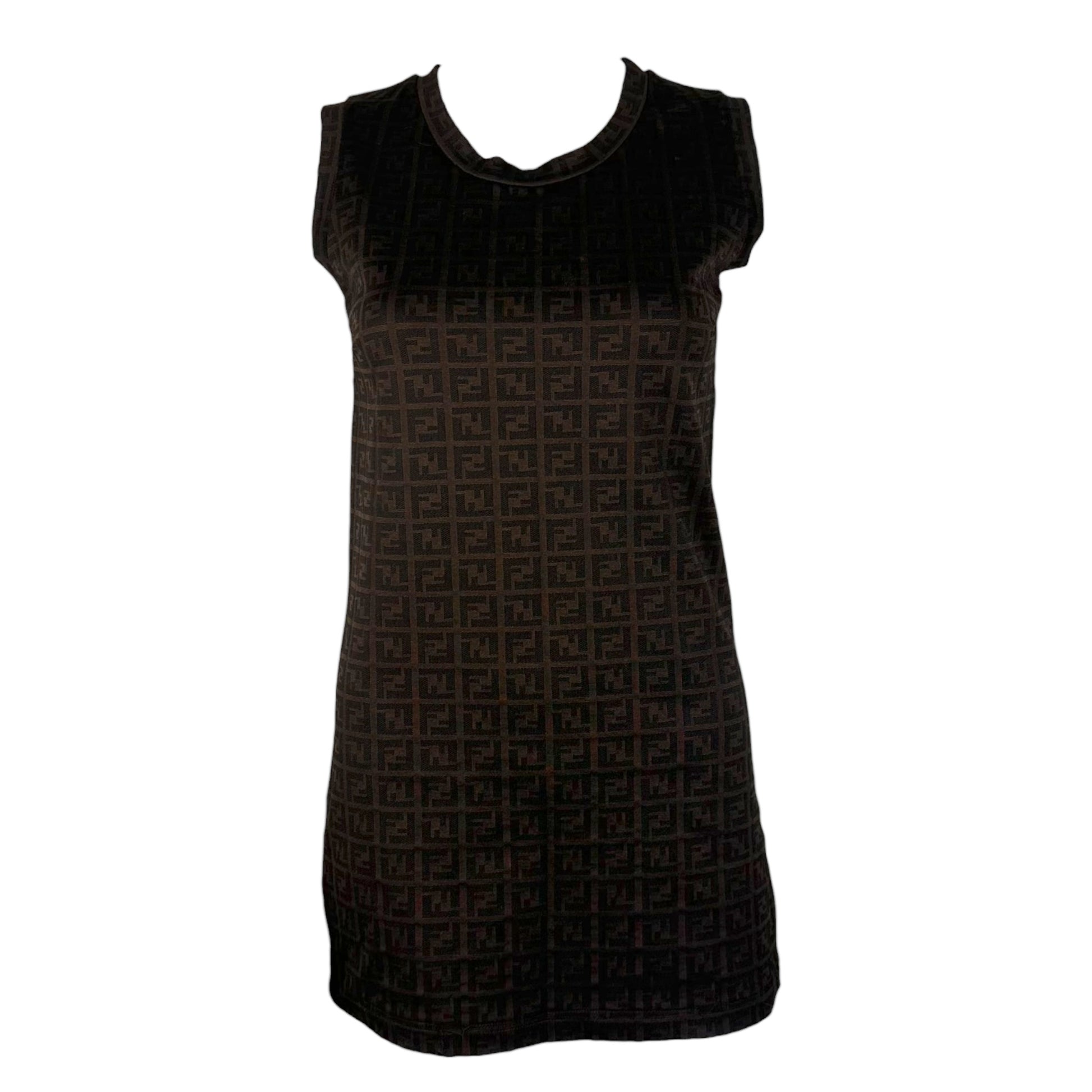 Fendi Mini Dress Brown Zucca Monogram Sleeveless
