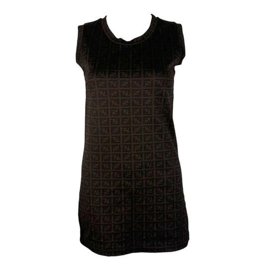 Fendi Mini Dress Brown Zucca Monogram Sleeveless