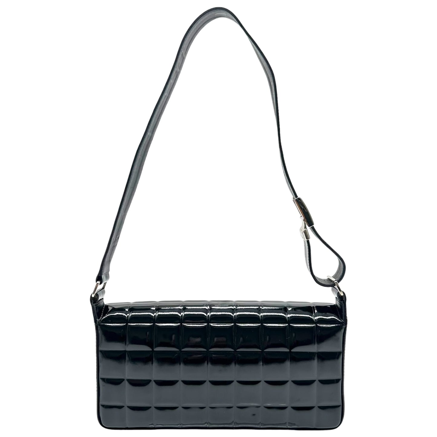 Chanel Black Patent Leather Chocolate Bar Pochette Bag