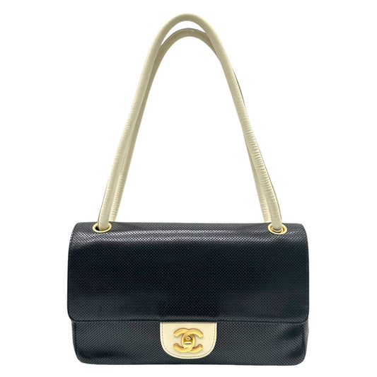 Chanel Black & White Perforated Lambskin Flap Bag 2000-02