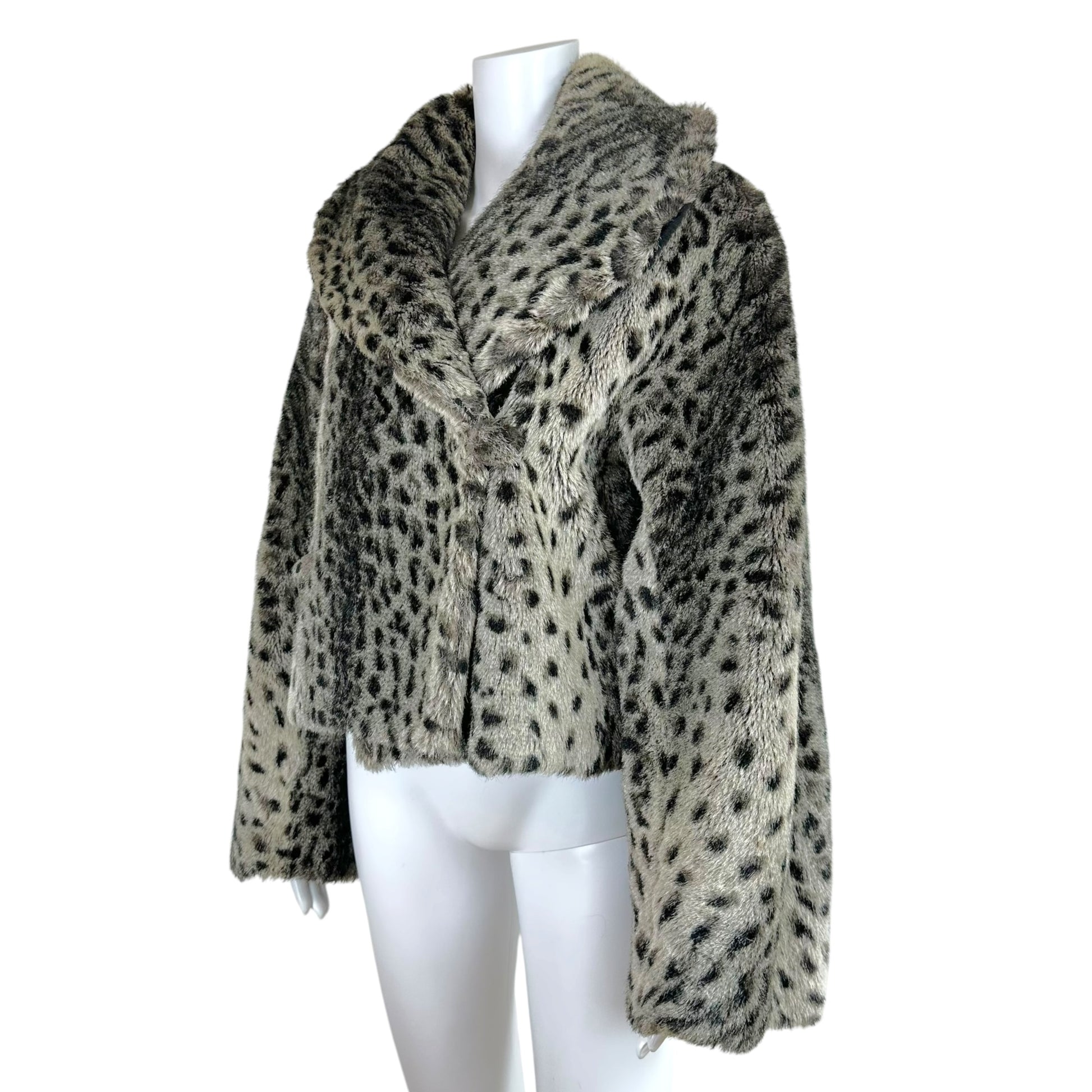 Sonia Rykiel Gray Leopard Print Faux Fur Coat