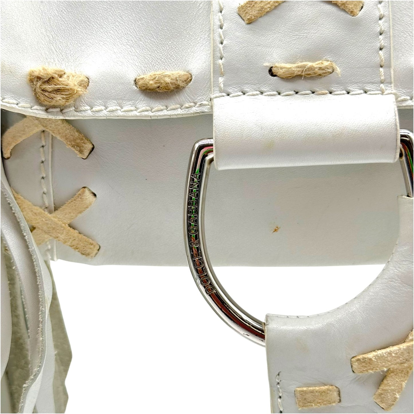 Dolce & Gabbana White Leather Fringe Trim Shoulder Bag