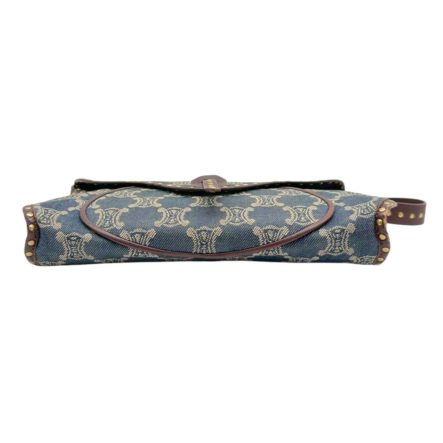 Celine Denim Shoulder Bag Triomphe Monogram Studded