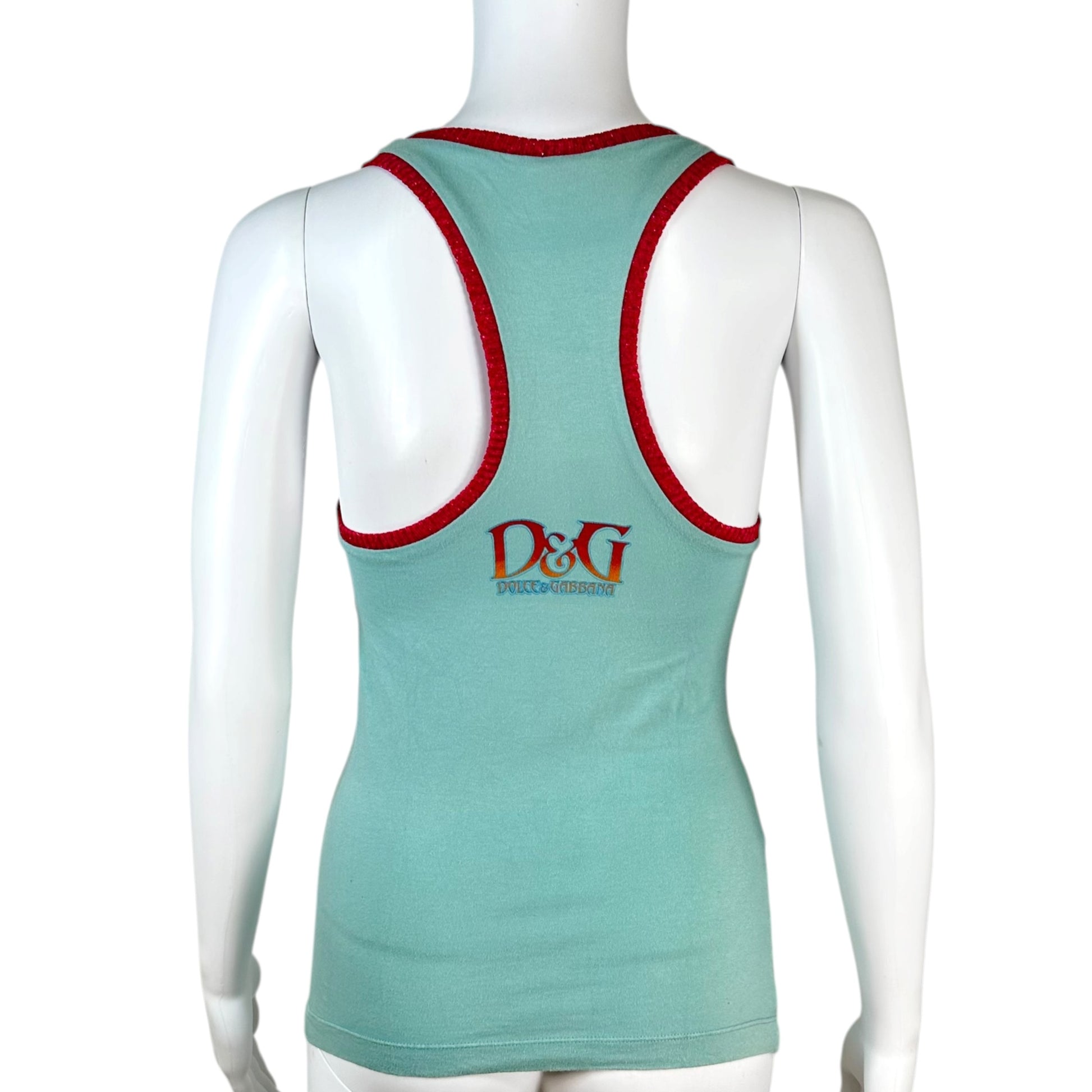 D&G Turquoise Graphic Tank Top with Red Trim