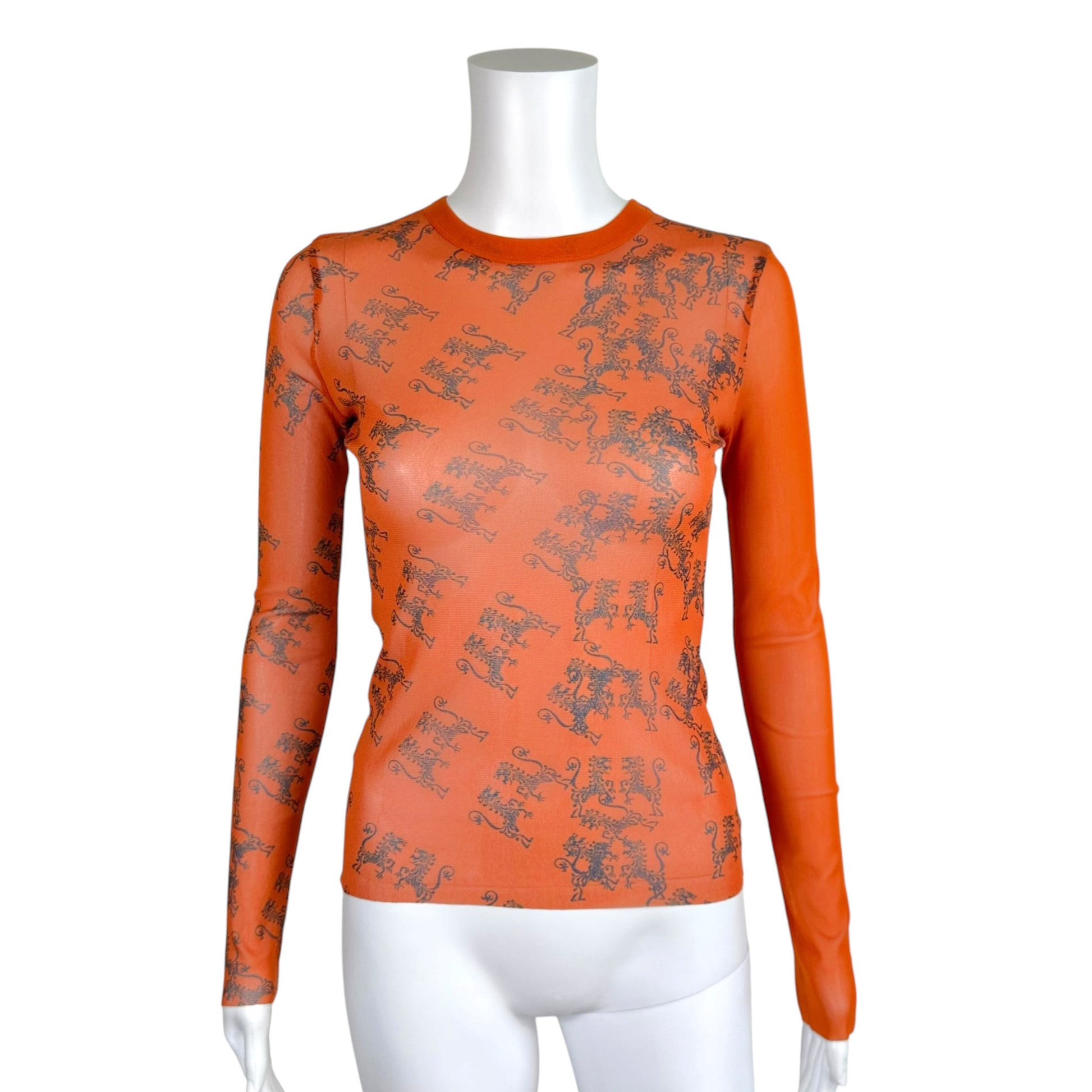 Jean Paul Gaultier Orange Tribal Printed Mesh Longsleeve Top