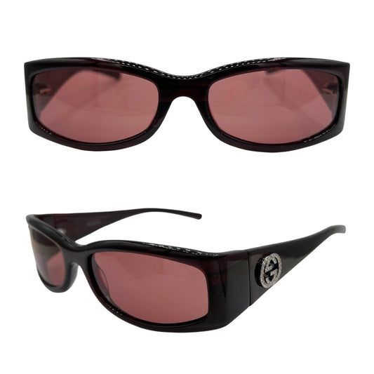 Gucci Burgundy & Crystal Logo Rectangle Sunglasses GG2526 w/ Case