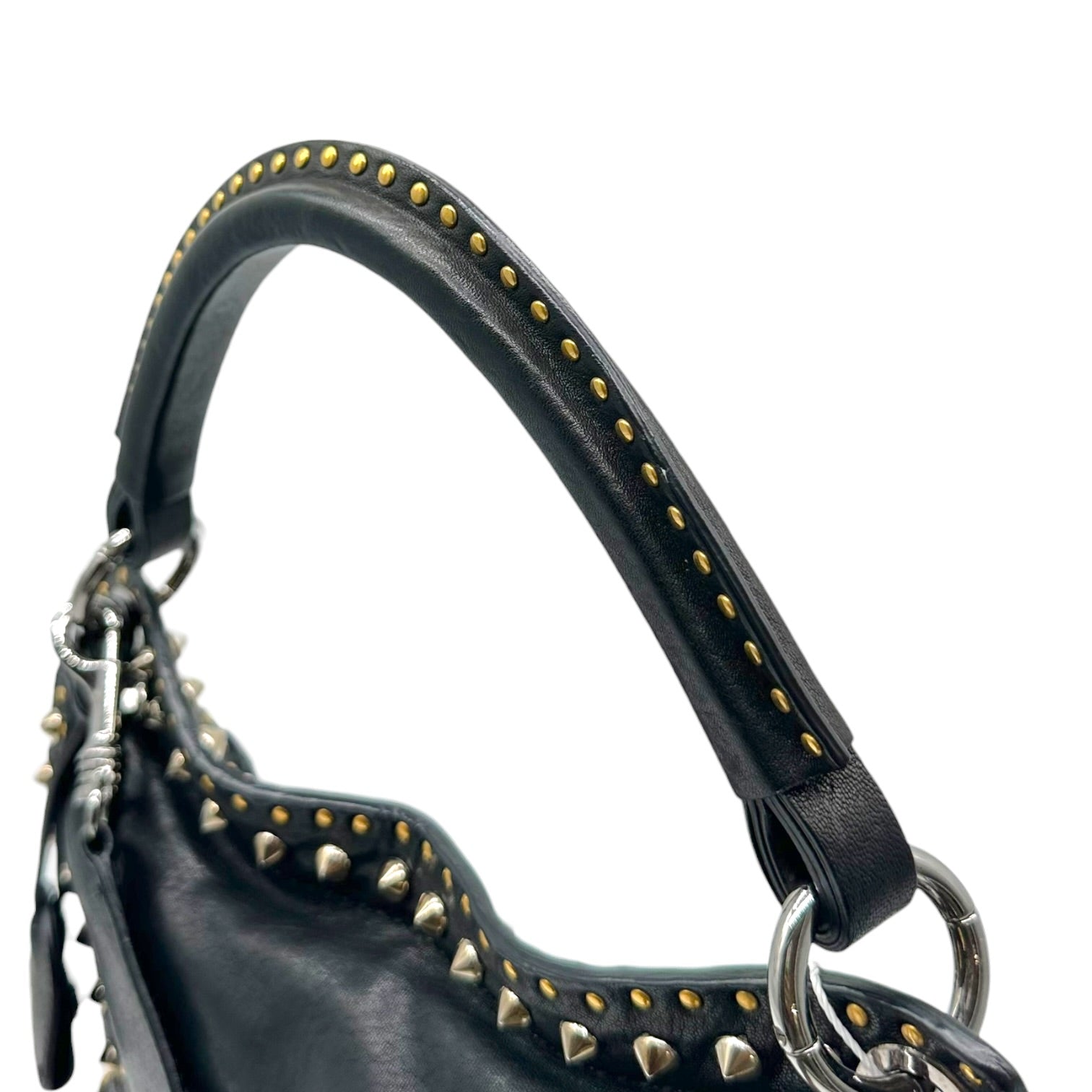 Miu Miu Black Leather Studded Hobo Bag