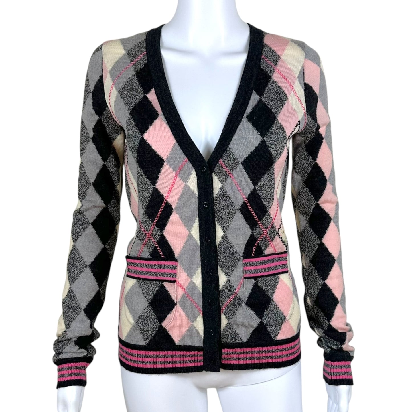 John Galliano F/W 2004 Pink & Gray Argyle Cardigan *AS IS*