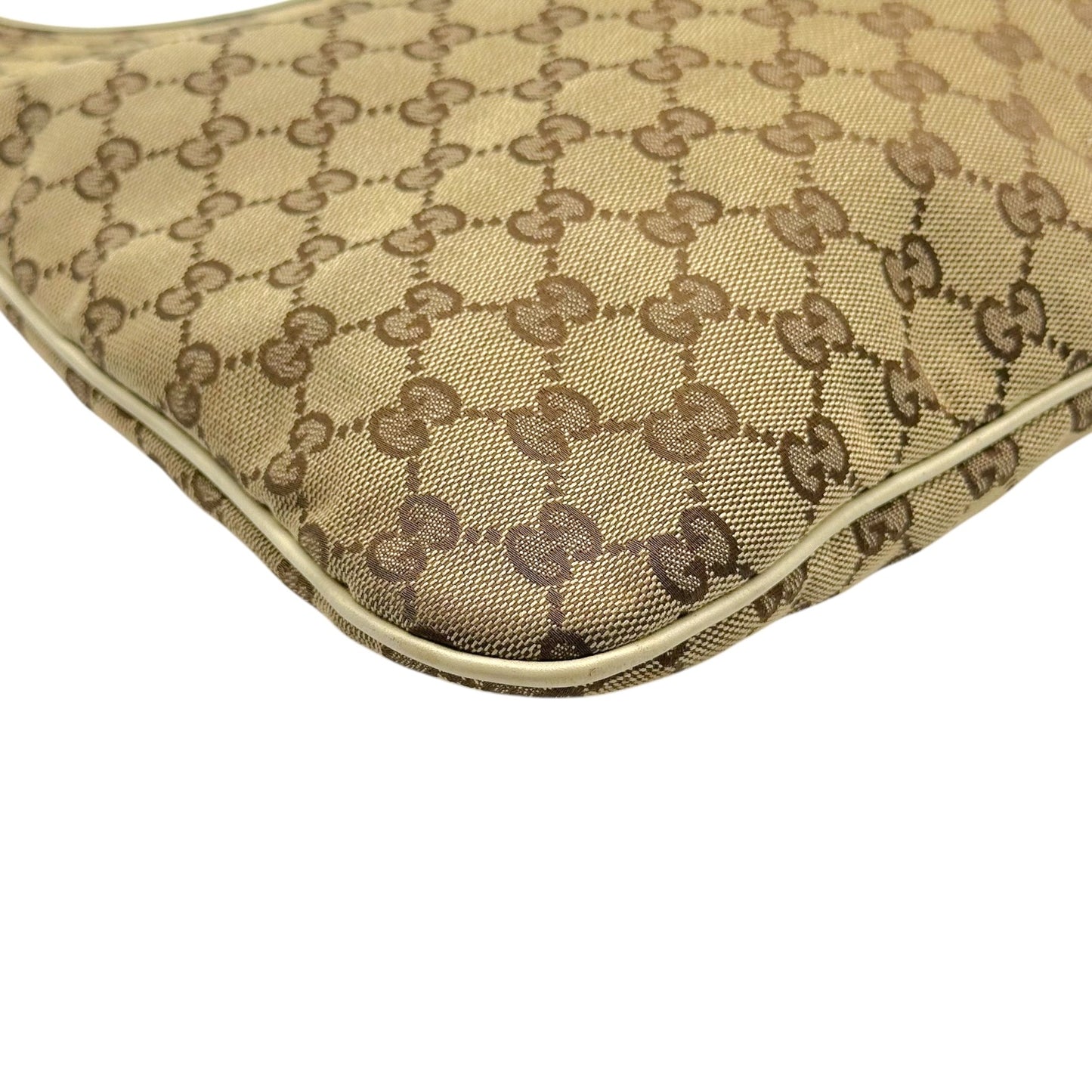 Gucci Ivory Leather Tan Monogram Shoulder Hobo Bag