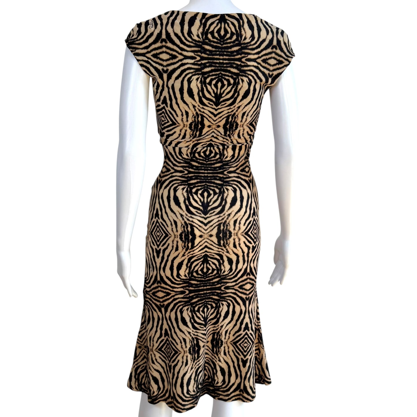 Roberto Cavalli 2006 Tan & Black Zebra Print Midi Dress
