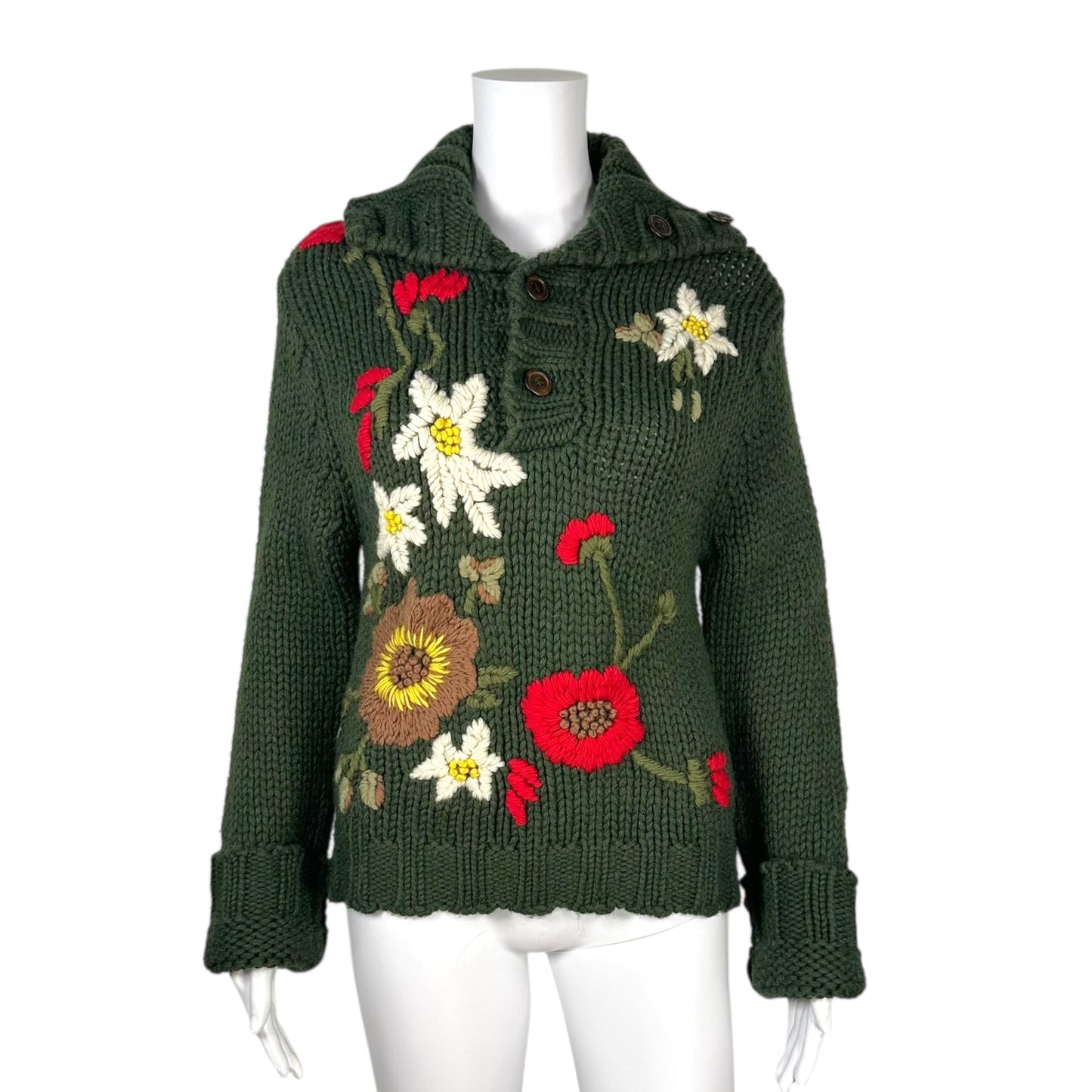 D&G Dolce & Gabbana F/W 2002 Green Knit Floral Pullover Sweater