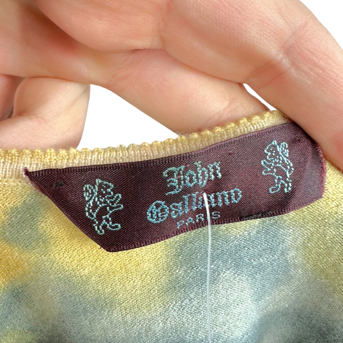 John Galliano Tie-Dye Beaded Cami Cardigan Set Beige Blue