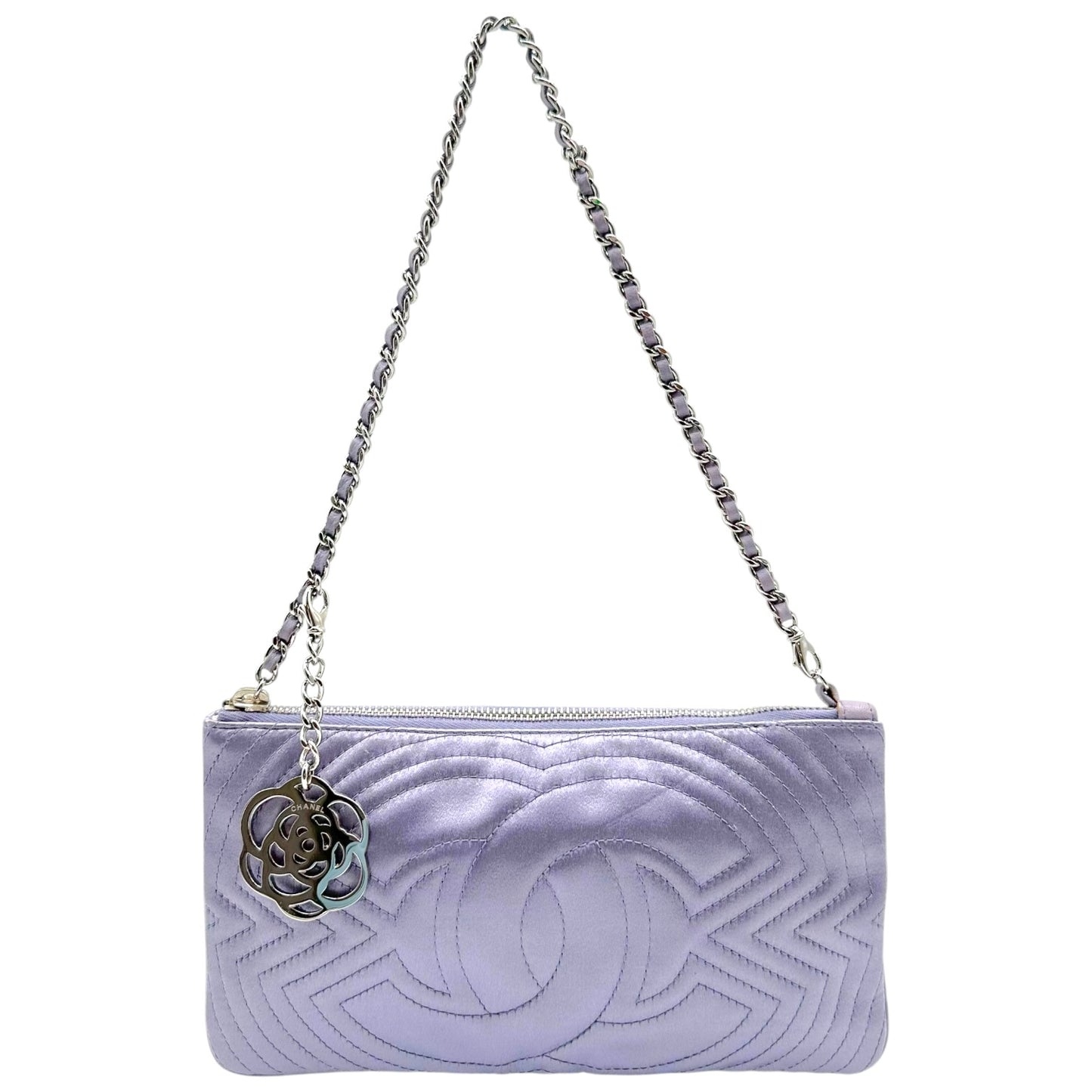 Chanel Silk Pochette Bag Light Purple Embroidered Logo