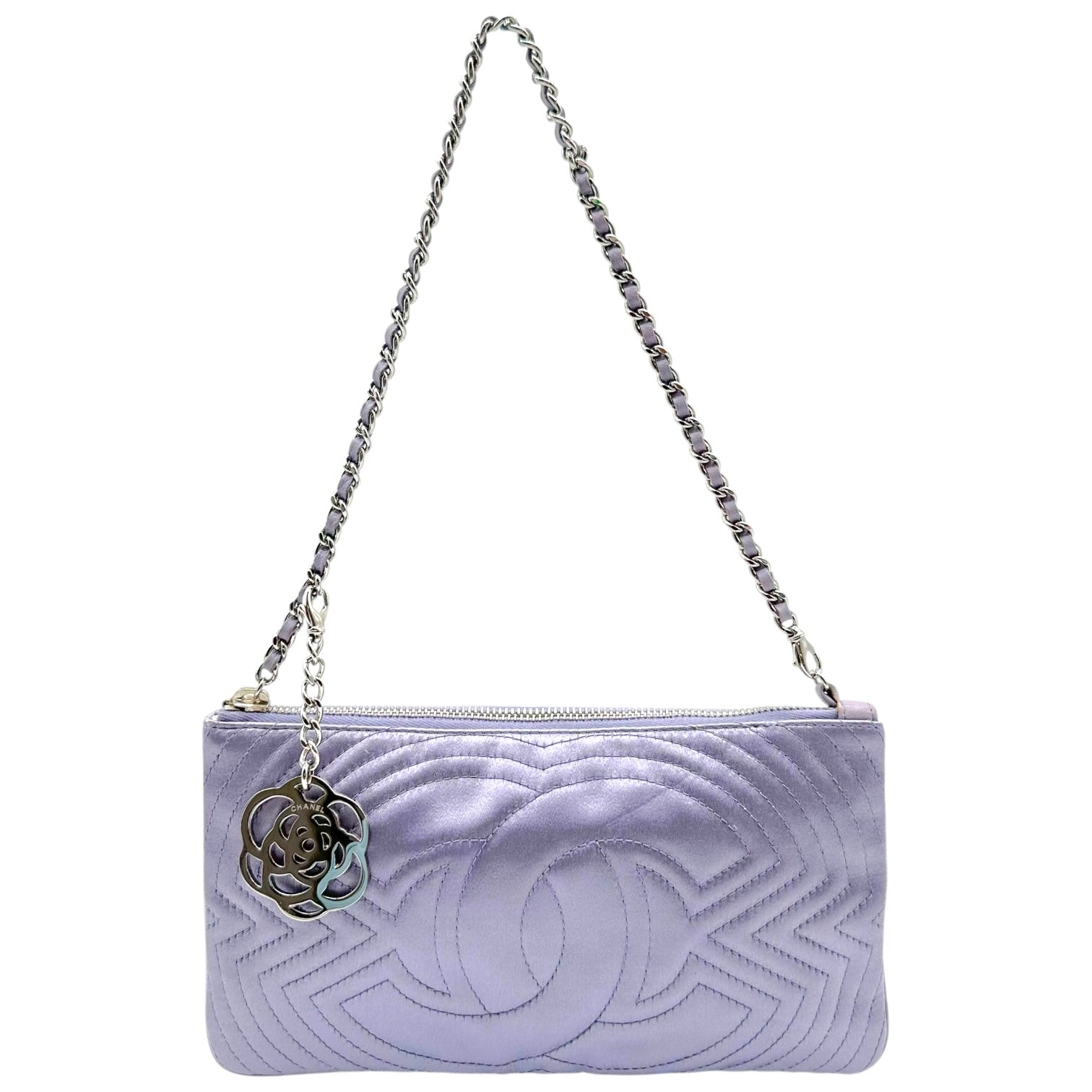 Chanel Silk Pochette Bag Light Purple Embroidered Logo