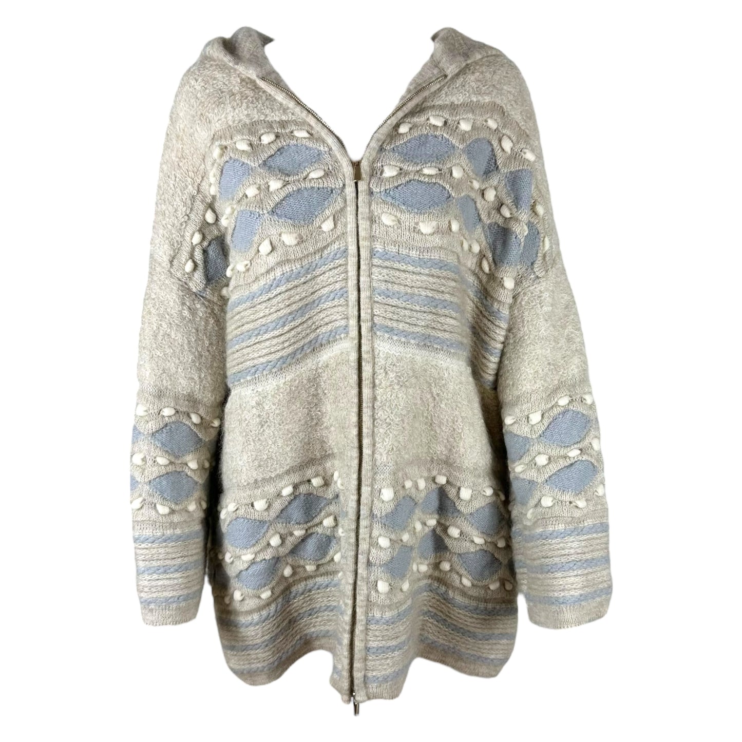 Blumarine Gray & Ivory Patterned Oversized Knit Cardigan