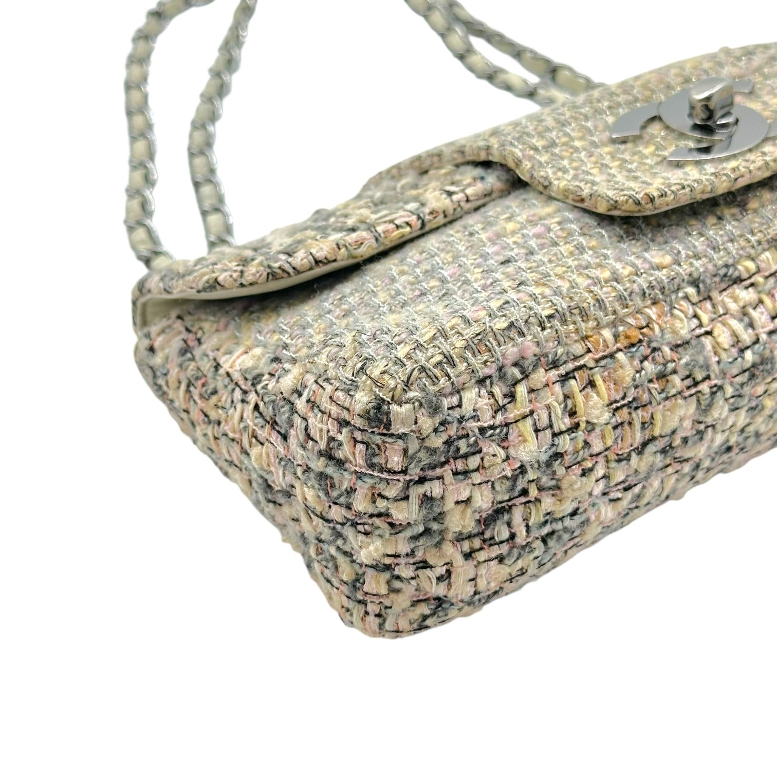 Chanel Medium Flap Shoulder Bag Silver Metallic Pastel Tweed