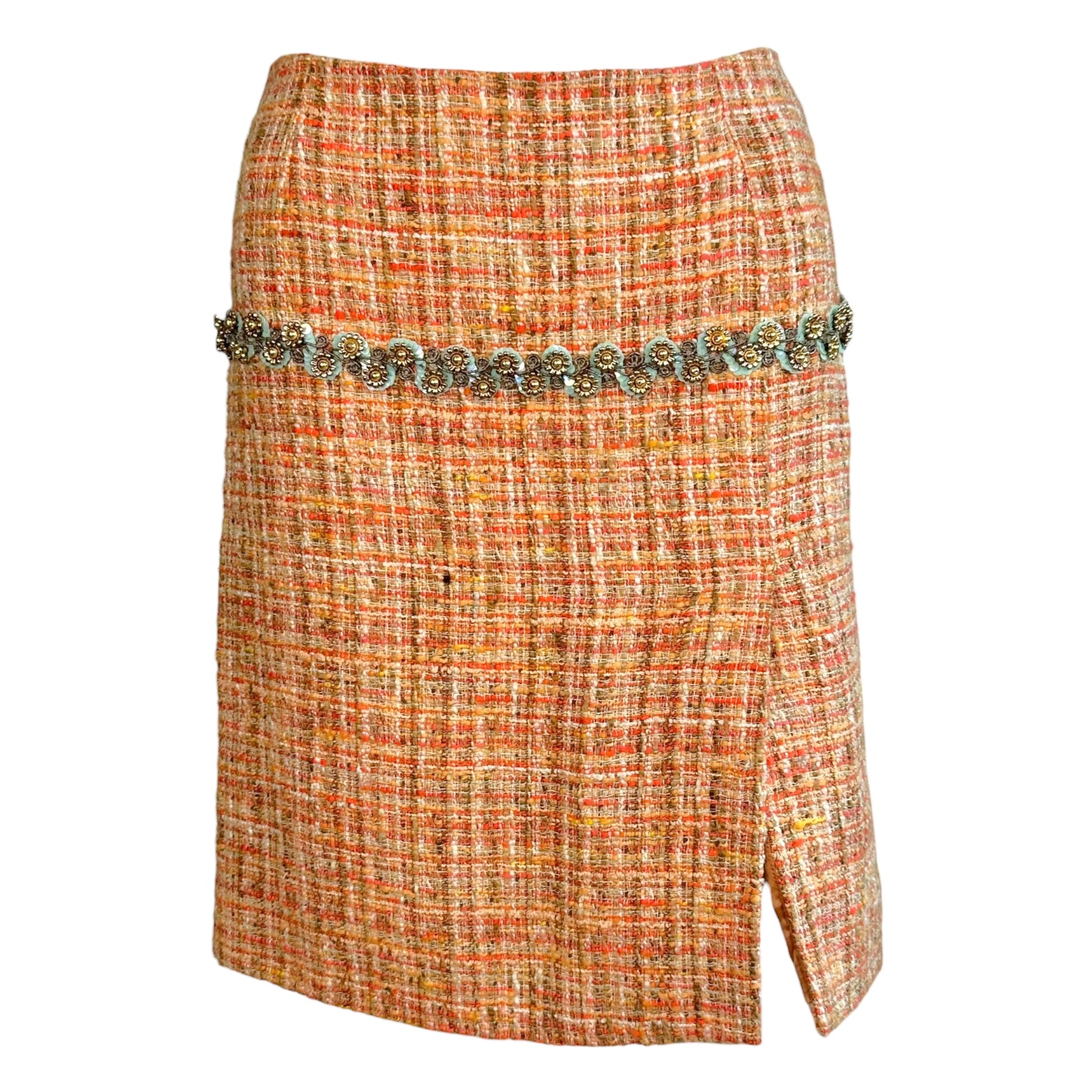 Dolce & Gabbana Orange Tweed Sparkle Midi Skirt