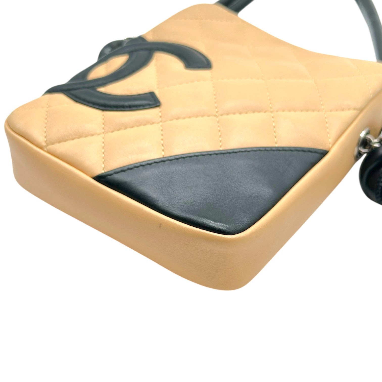Chanel Small Crossbody Bag Beige Black Quilted Leather