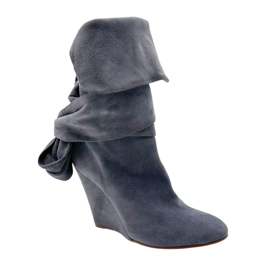 Chloe Slate Blue Suede Wedge Wrap Boots