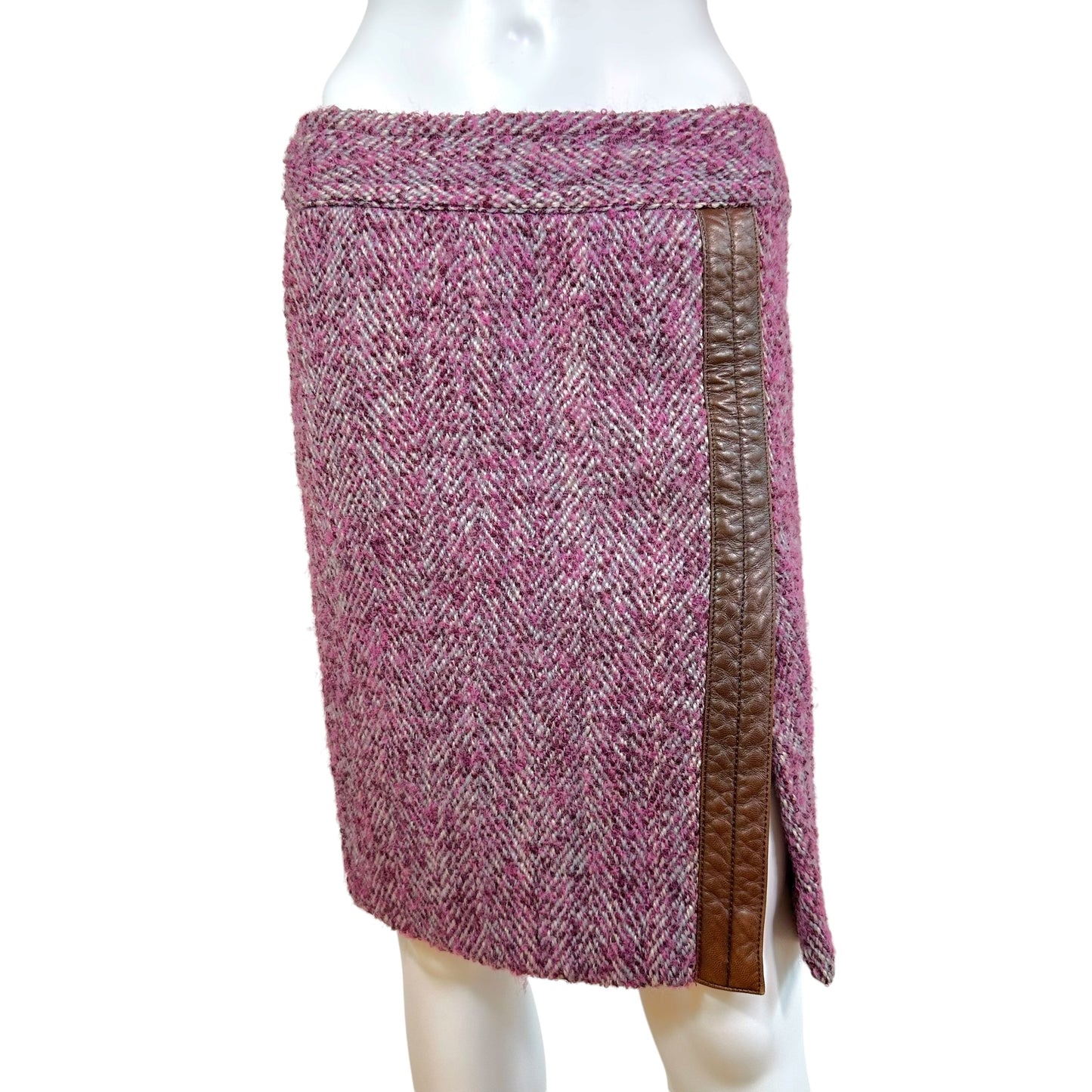 Dolce & Gabbana F/W 2001 Purple Tweed & Leather Midi Skirt