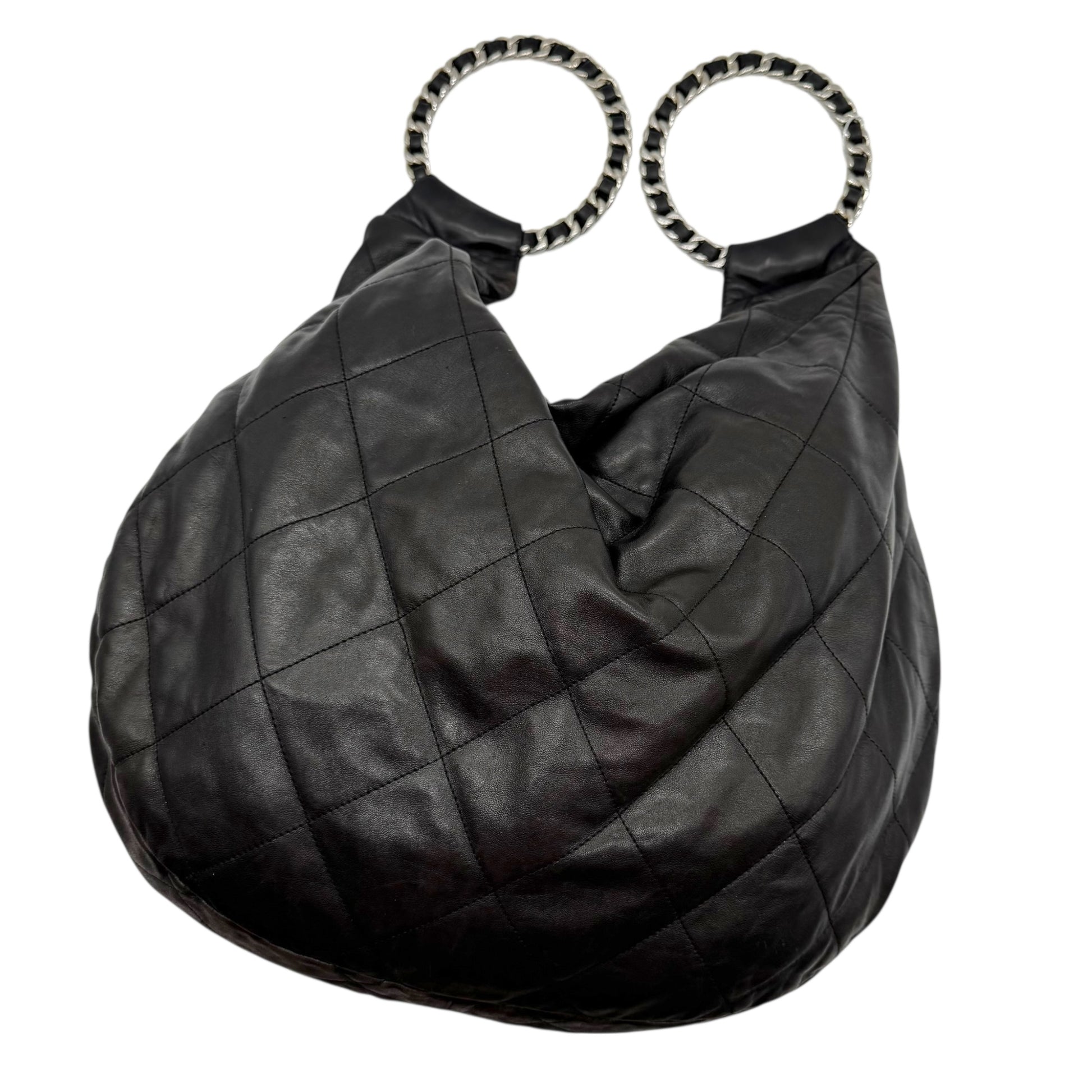 Chanel Black Matelasse Quilted Lambskin Oversized Ring Handle Hobo 1994-96] - Outfit Repeater