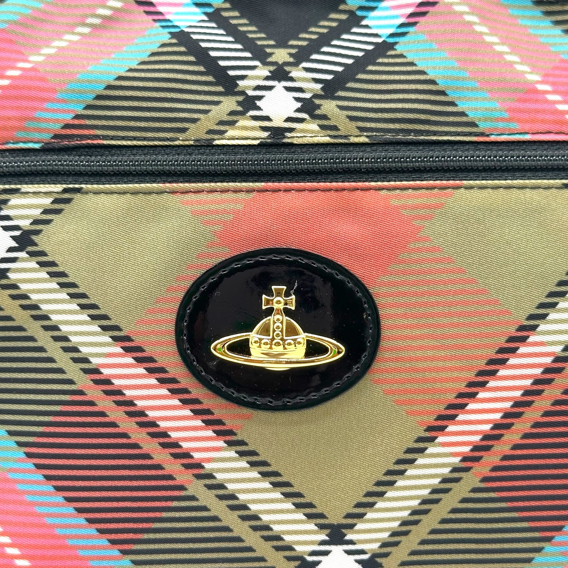 Vivienne Westwood Nylon Cosmetic Bag Multicolor Plaid Print