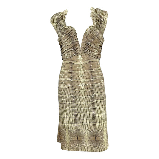 Roberto Cavalli 2007 Snakeskin Print Off-Shoulder Mini Dress
