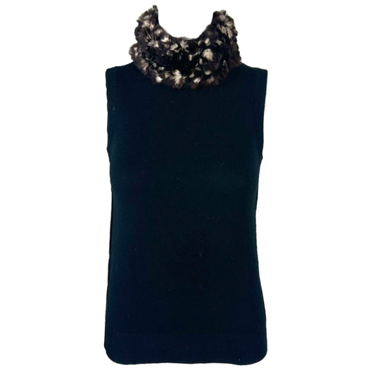Dolce & Gabbana Black Cashmere & Rabbit Fur Collar Sweater Vest