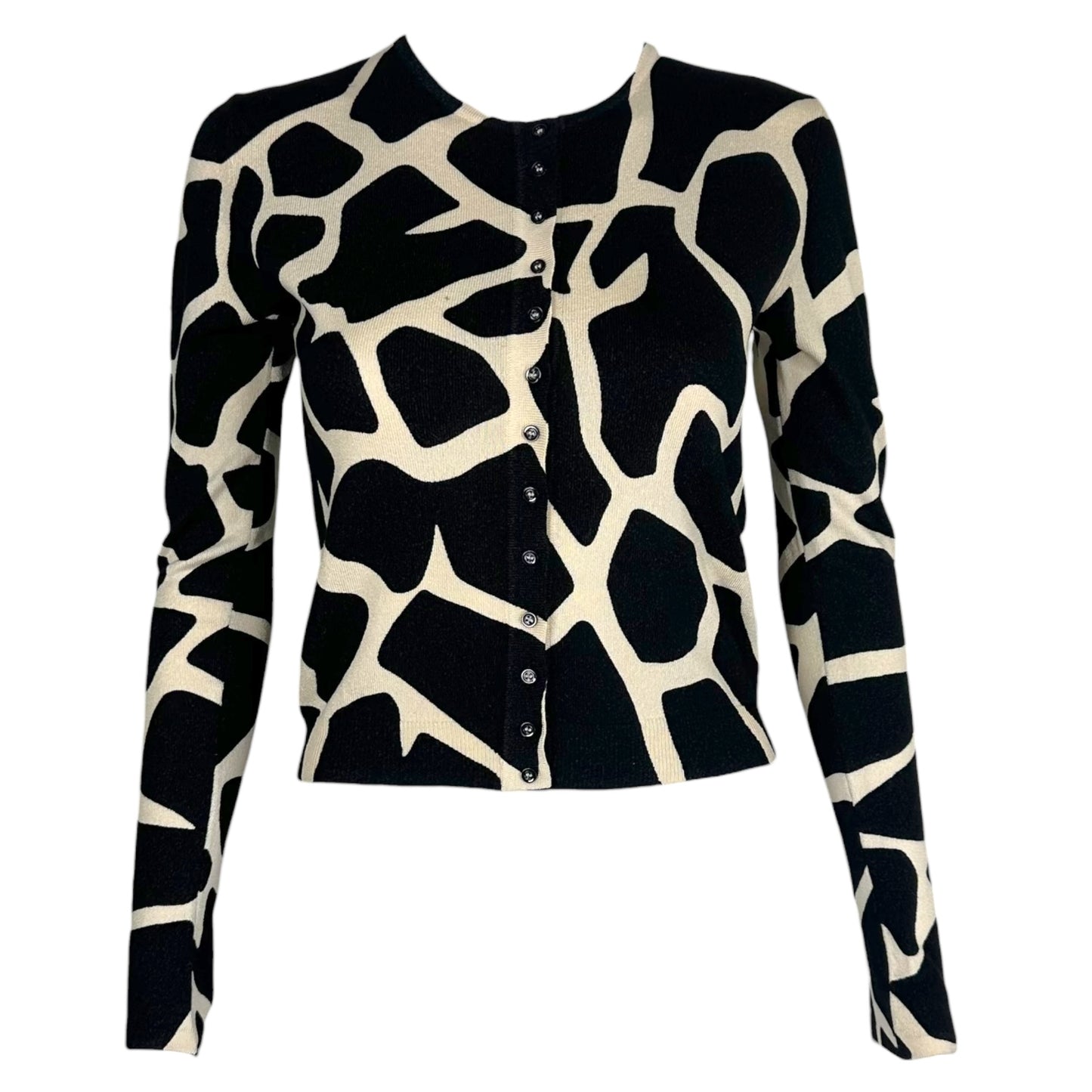 John Galliano Black White Giraffe Print Crop Cardigan