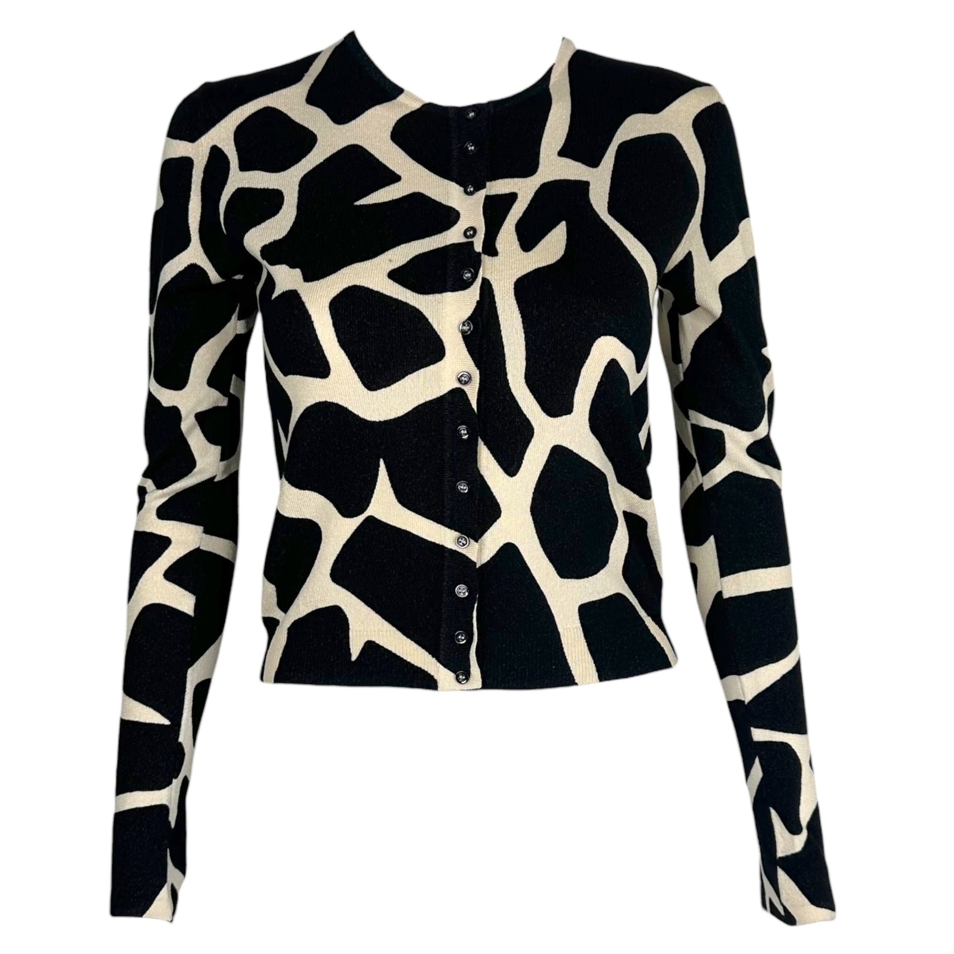 John Galliano Black White Giraffe Print Crop Cardigan