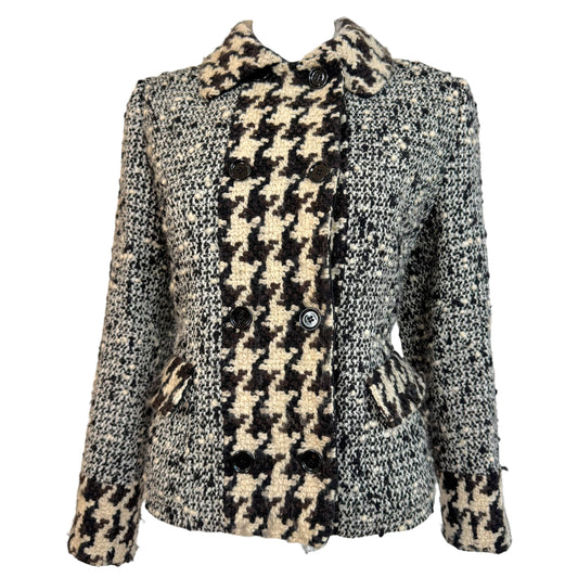 Dolce & Gabbana Black White Houndstooth Tweed Jacket