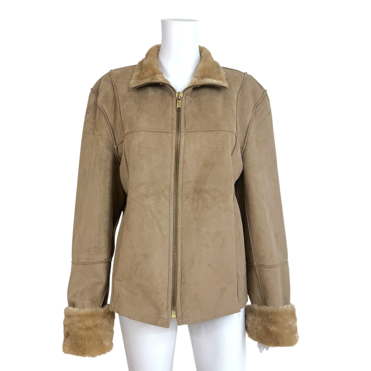 Dolce & Gabbana Tan Shearling Zip-Up Jacket