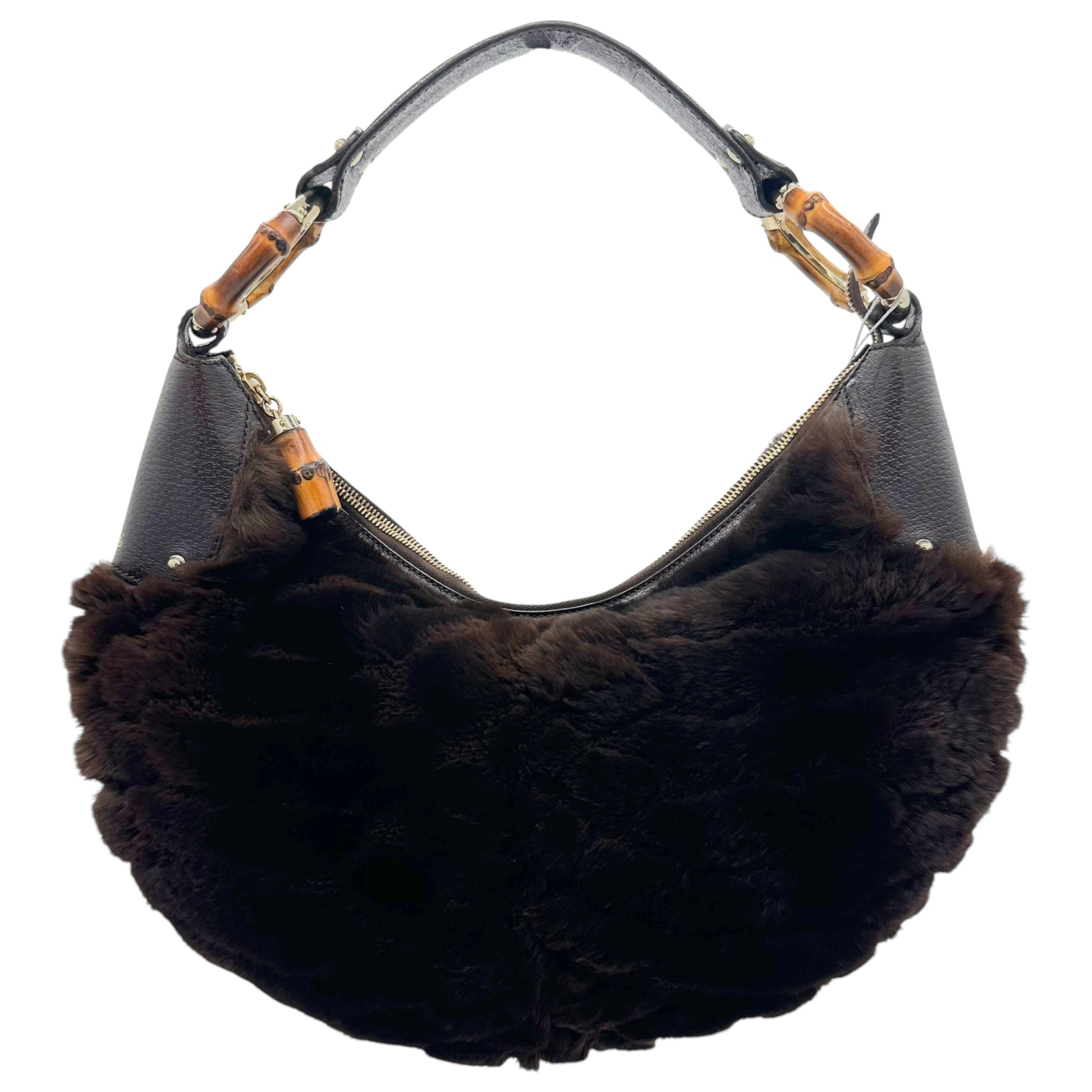 Gucci Brown Fur & Bamboo Crescent Shoulder Bag - Outfit Repeater