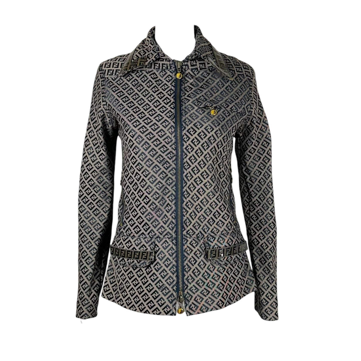 Fendi Navy Blue Zucchino Monogram Print Jacket