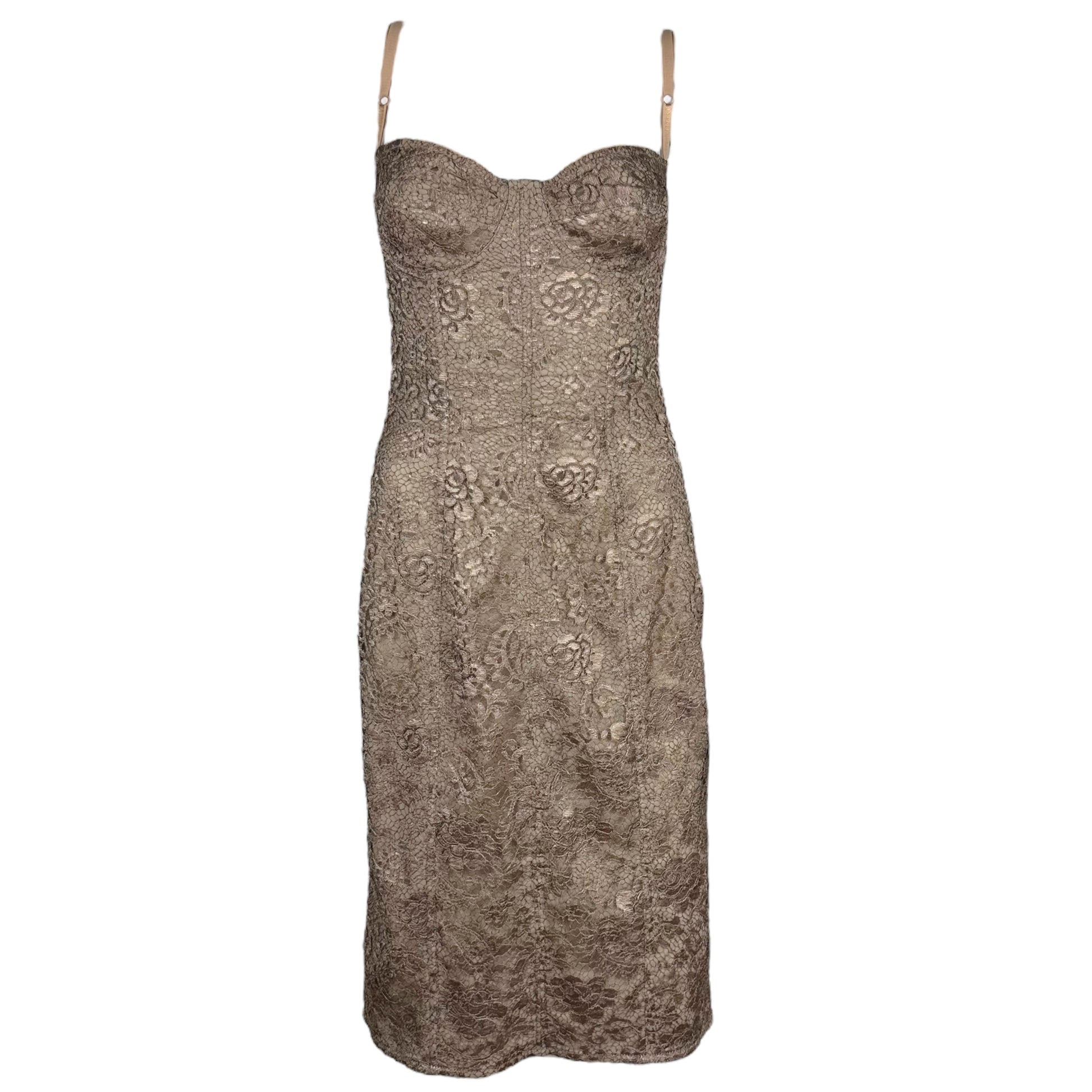 Dolce & Gabbana Tan Lace Corset Midi Dress - Outfit Repeater