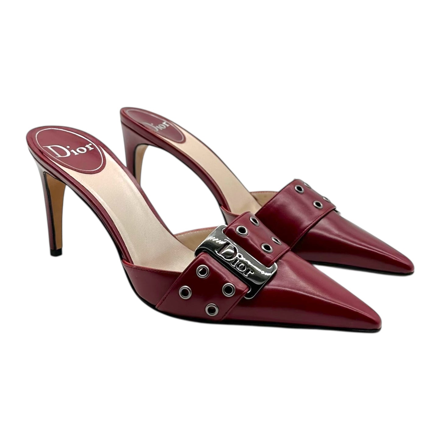 Christian Dior Burgundy Leather Street Chic Mule Heels NEW