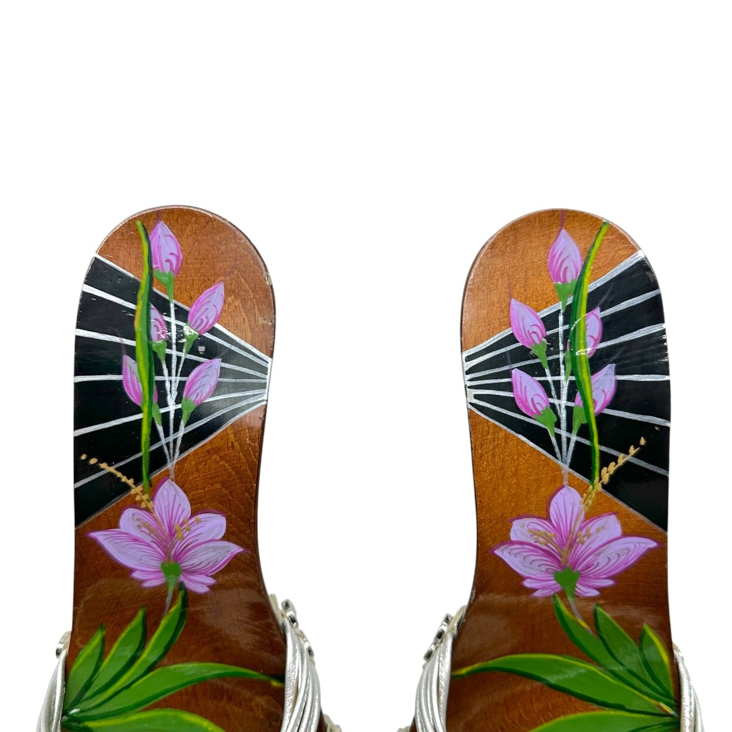 Christian Dior Silver Leather & Hand Painted Wooden Mule Heels