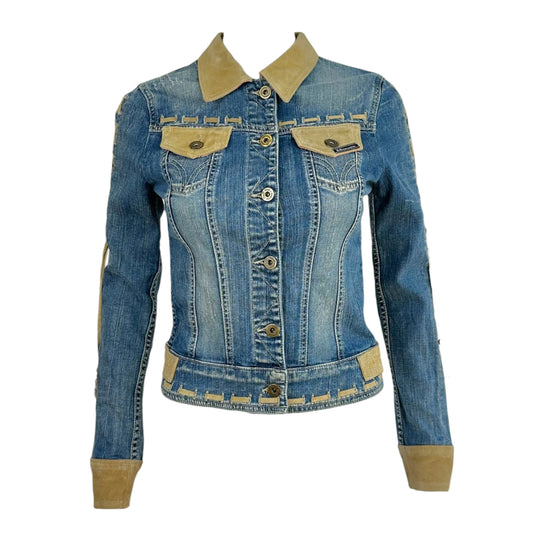 Dolce & Gabbana Denim Suede Lace-Up Jacket Blue Tan