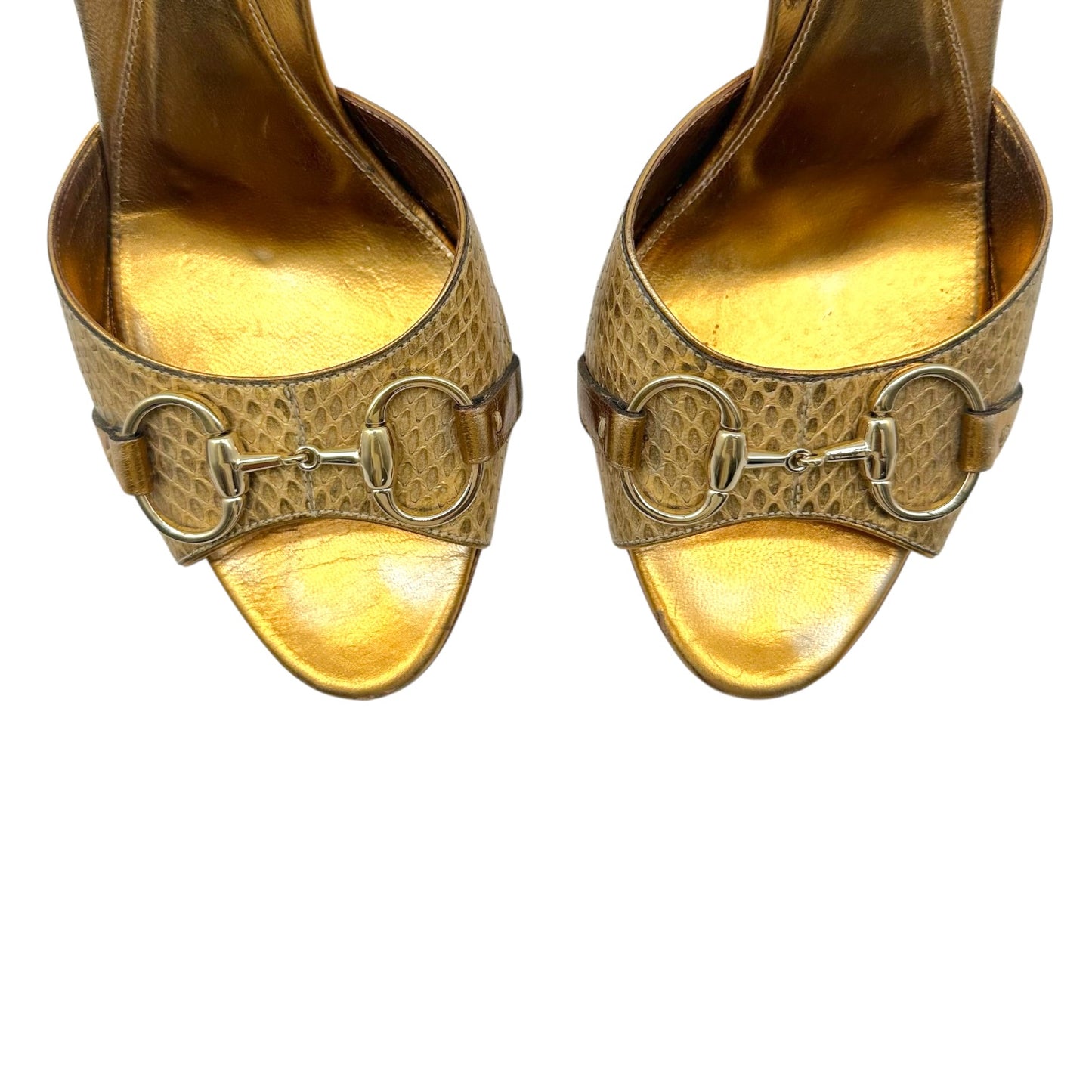 Gucci Gold Python Heeled Mule Sandals