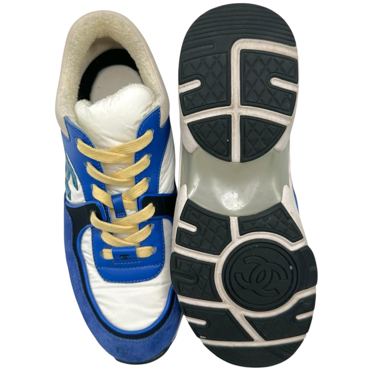 Chanel Cobalt Blue Butter Yellow Logo Sneakers
