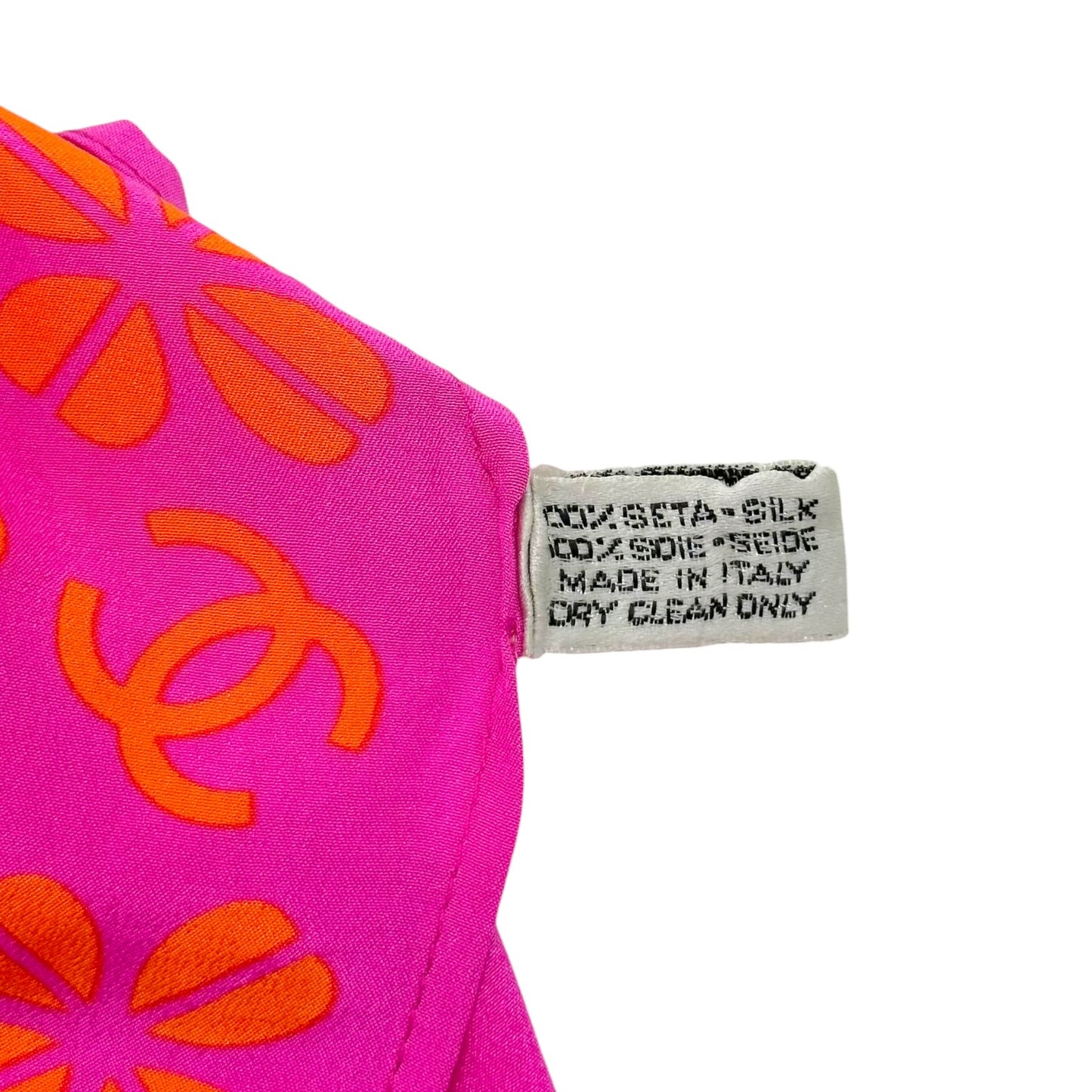 Chanel Hot Pink & Orange Clover Print Silk Scarf