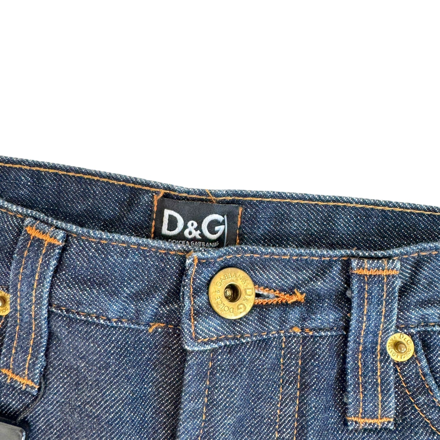 Dolce & Gabbana High Rise Mini Denim Shorts Gold Graphic