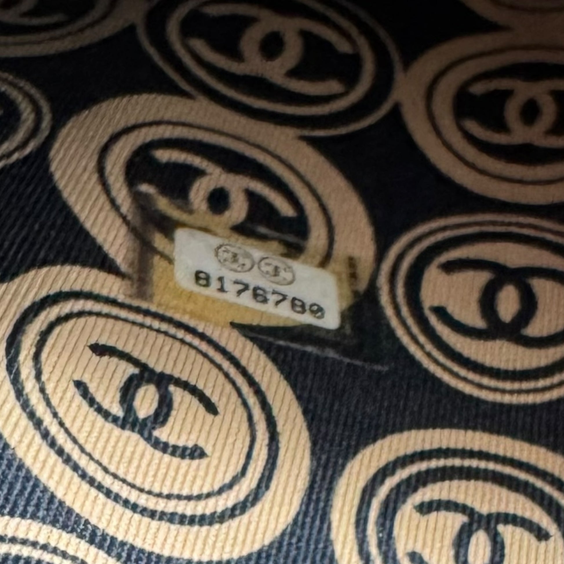 Chanel A/W 2003 Beige & Black Logo Print Oversized Clutch Bag - Outfit Repeater